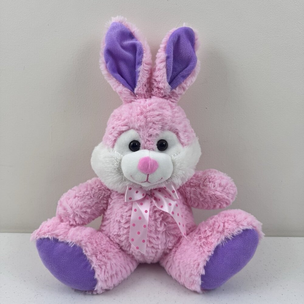 Homerbest Plush Pink Bunny Rabbit Stuffed Animal Toy 14" Tall Purple Ears Easter